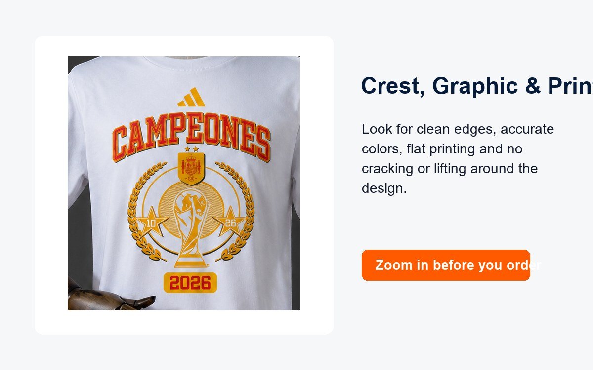 Close up jersey crest and graphic print quality check