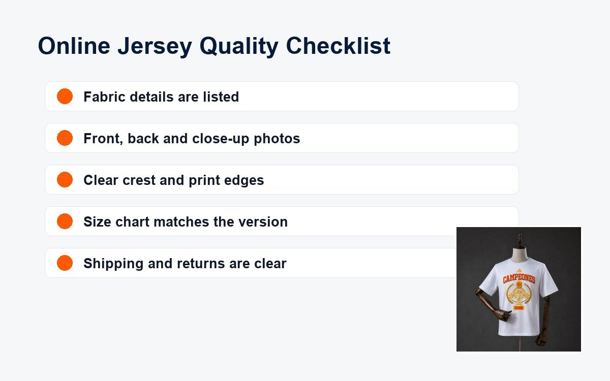 Online jersey quality checklist for fabric photos print size chart and shipping details