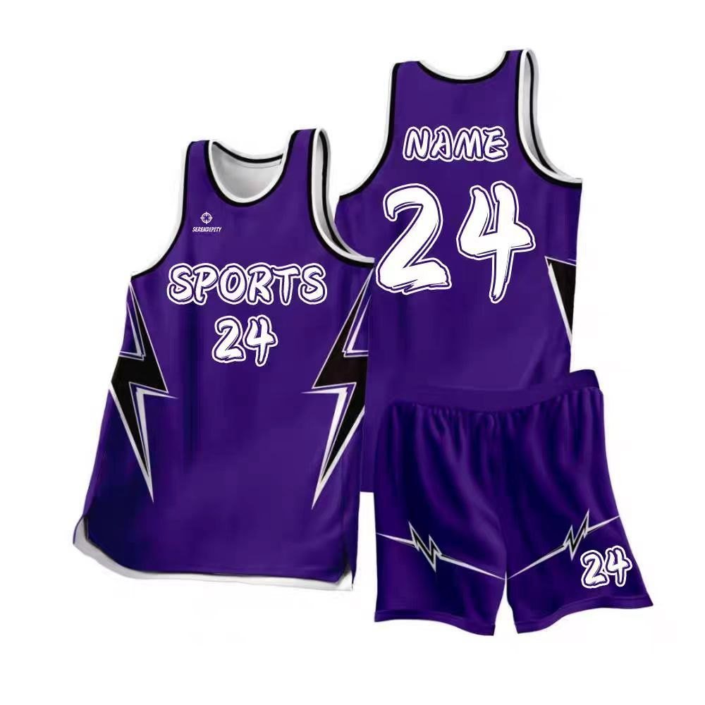 Purple basketball jersey with custom name and number printing