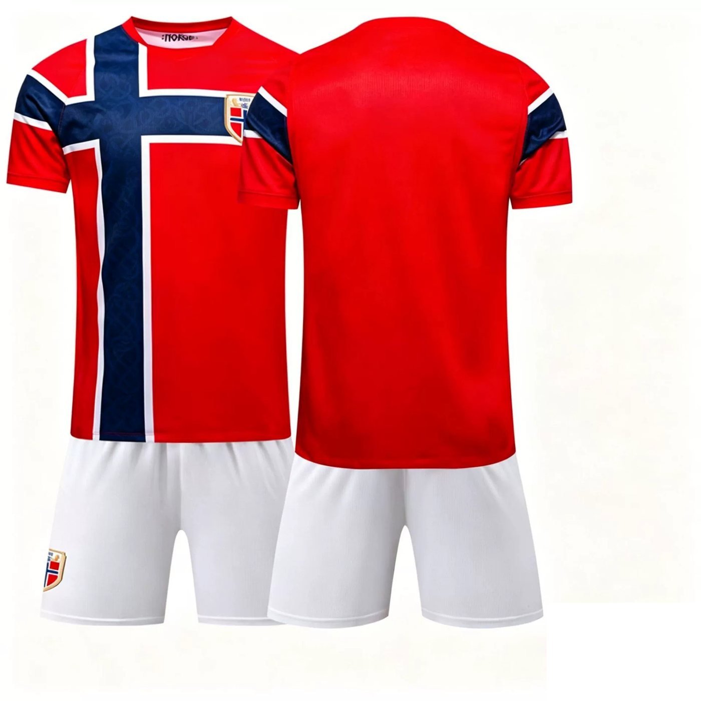 Red soccer kit front and back view for online jersey sizing guide