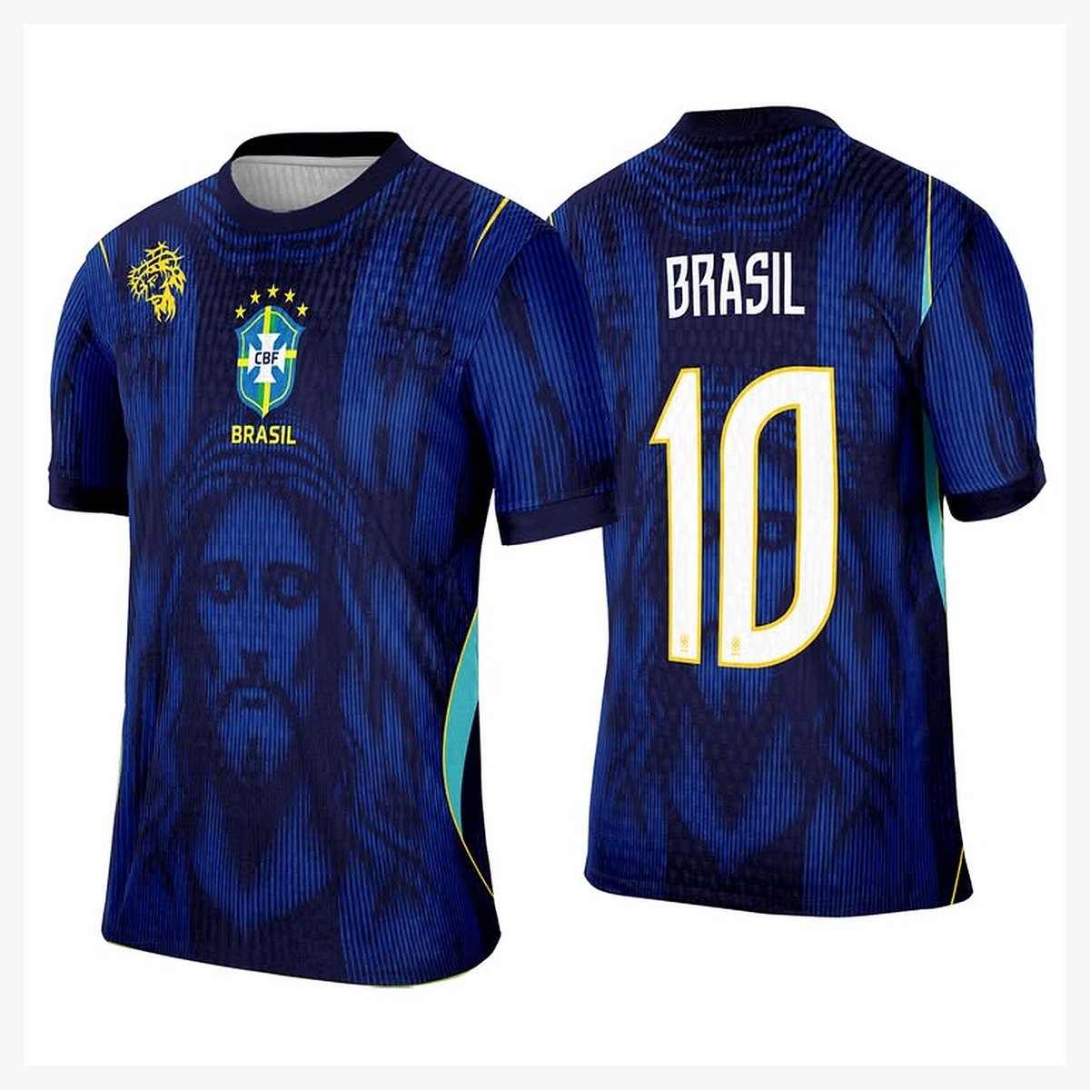 Brazil retro-inspired blue number 10 jersey front and back