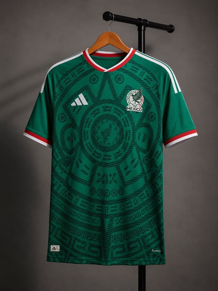Mexico green jersey with Aztec-inspired geometric pattern