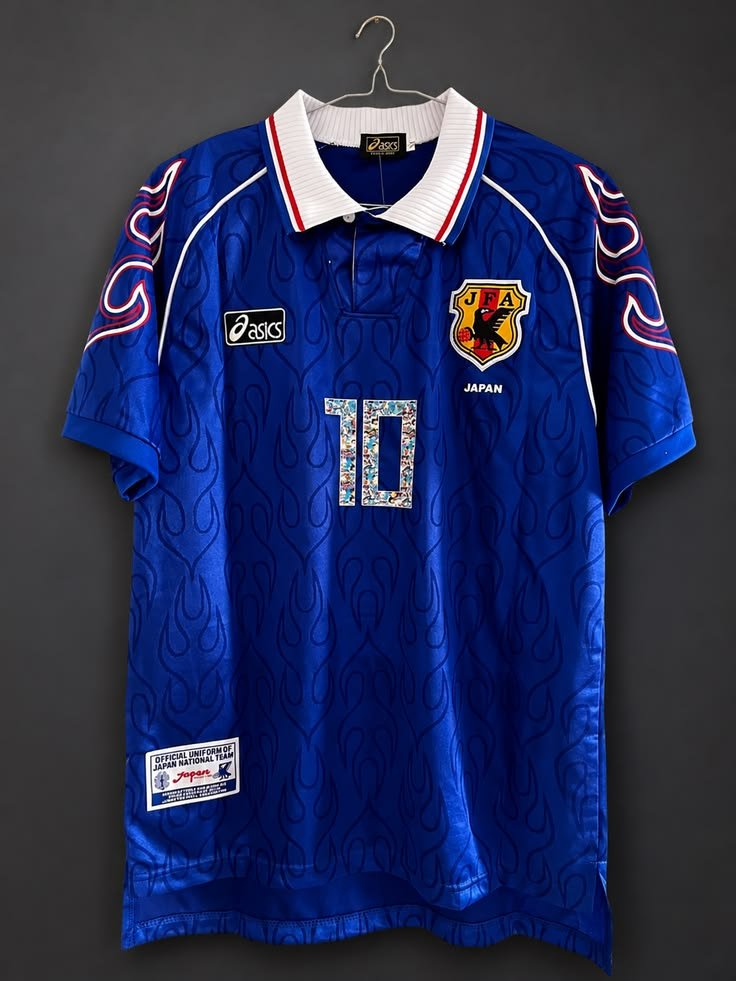 Detailed Japan soccer jersey product photo showing fabric and crest