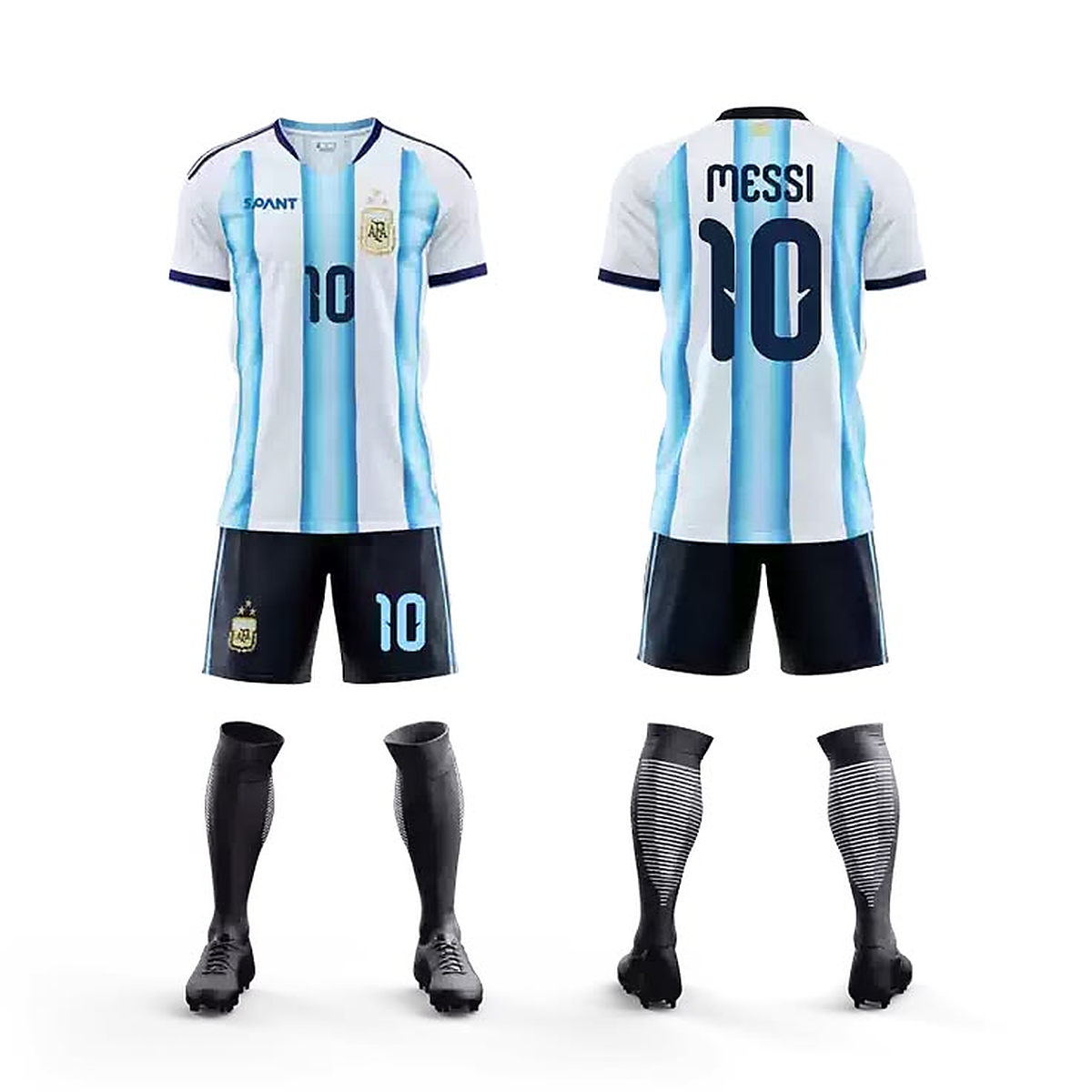 Argentina full soccer kit front and back with Messi number 10