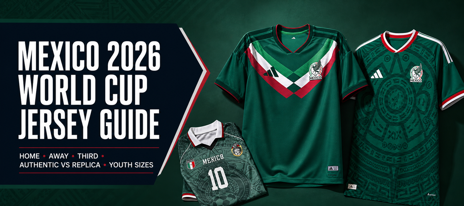 Mexico 2026 World Cup Jersey Guide covering home away third authentic replica and youth sizes