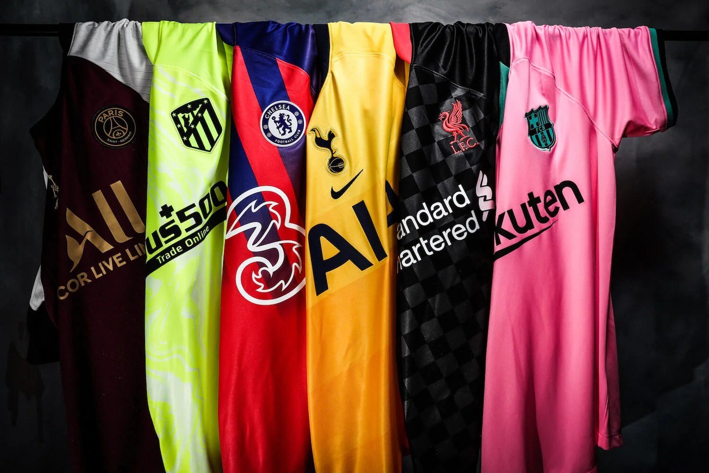 Multiple jerseys hanging to air dry