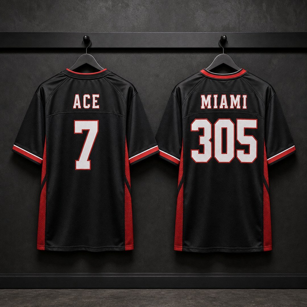 Custom jersey backs showing ACE 7 and MIAMI 305