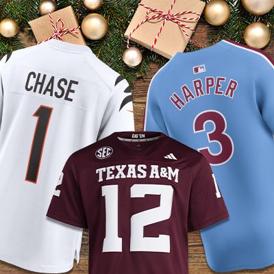 Personalized sports jerseys with custom names and numbers arranged as gifts