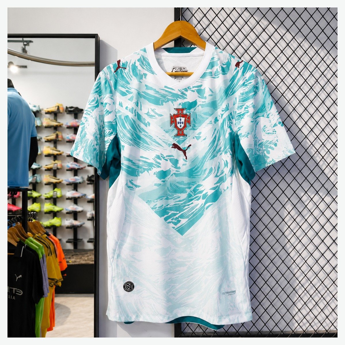 Portugal World Cup jersey displayed in a football store