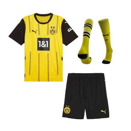 Yellow and black football jersey shorts and socks kit