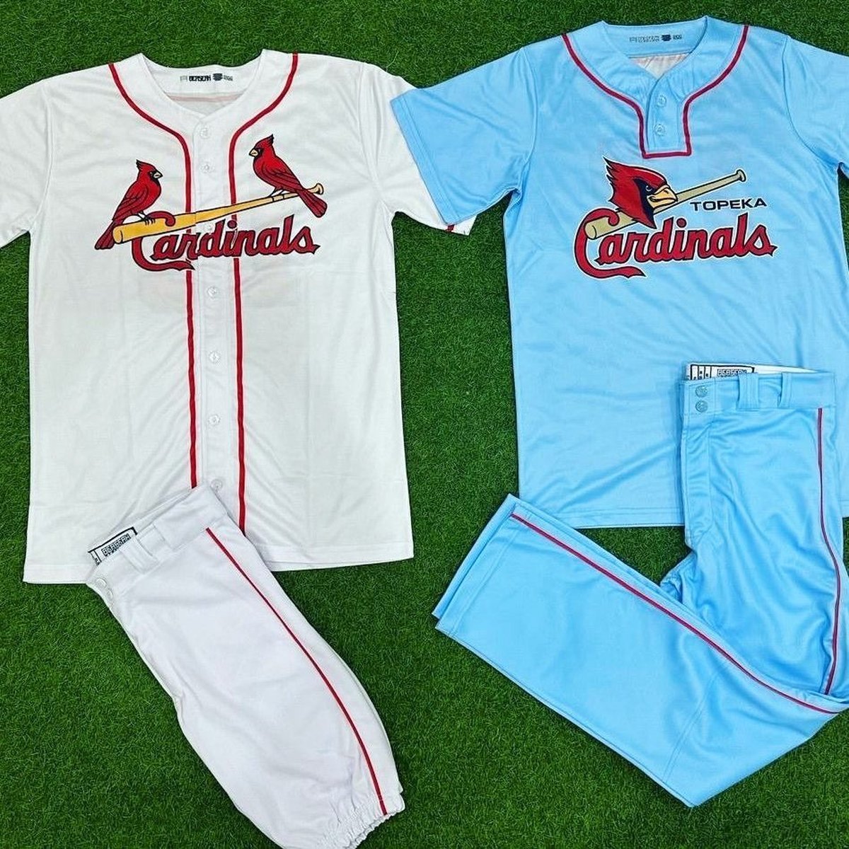 Cardinals white home and Topeka Cardinals light blue away baseball uniforms with matching pants