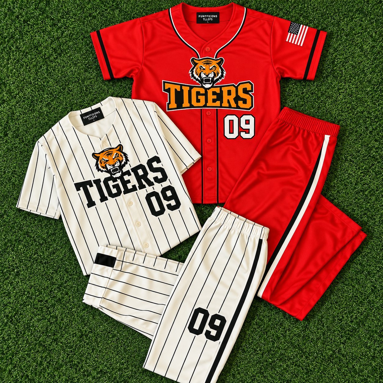Tigers 09 red home and cream pinstripe away baseball uniforms with matching pants